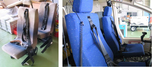 図6 (左)取り下ろされた従来のパイロット座席と、(右)新しいパイロット座席シート