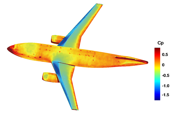 Pressure distribution for an aircraft configuration model obtained using PSP measurement