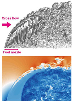 Visualization of the liquid phase surface and velocity distribution near a fuel injector nozzle