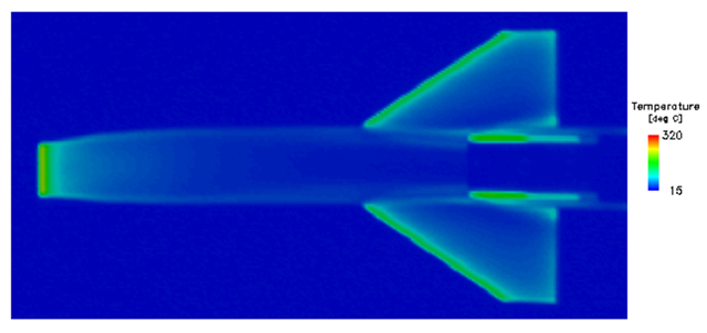 Temperature distribution obtained by hypersonic wind tunnel experiment